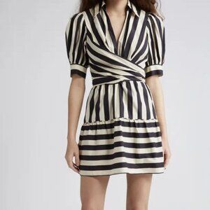 Farm Rio Mixed Stripes Short-Sleeve Bow Mini Dress